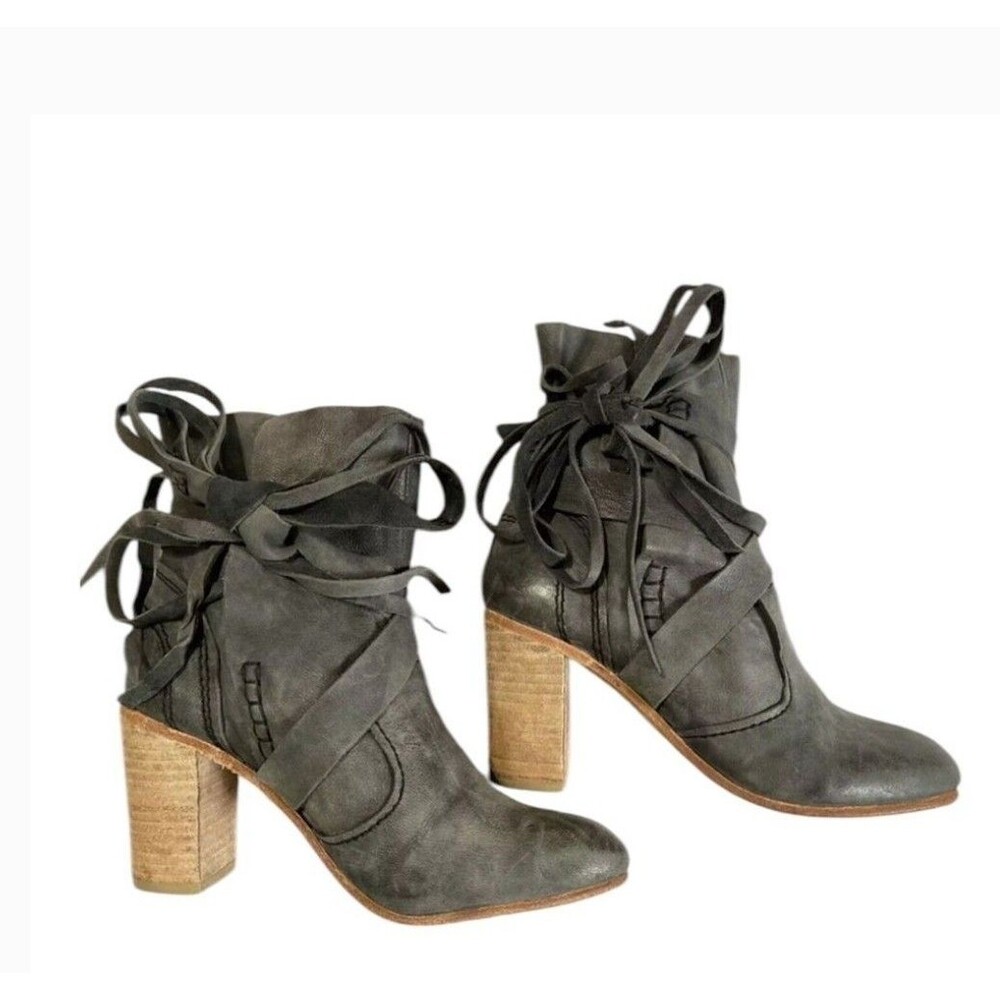 Free People Lace Up Bootie Ankle Boots Seven Wonders Charcoal womens Sz 39